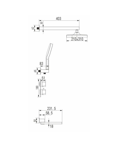 Душевой комплект 310х210 мм Rose R1595H