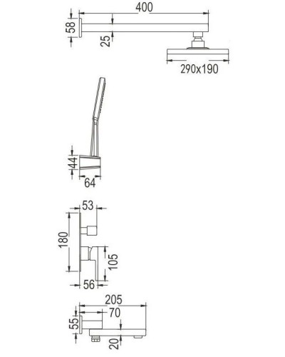Душевой комплект 290х190 мм Rose R2835H