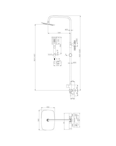Душевая система 300х200 мм BelBagno Acqua ACQUA-DOCM-CRM