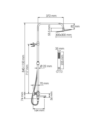 Душевая система 300 мм WasserKRAFT A199.118.103.010.CH Thermo