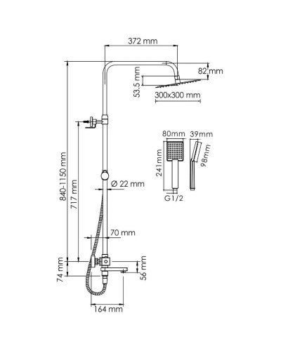 Душевая система 300 мм WasserKRAFT A199.118.141.010.CH Thermo