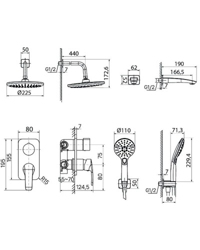 Душевой комплект 225 мм IDDIS Ray RAYSB03i68
