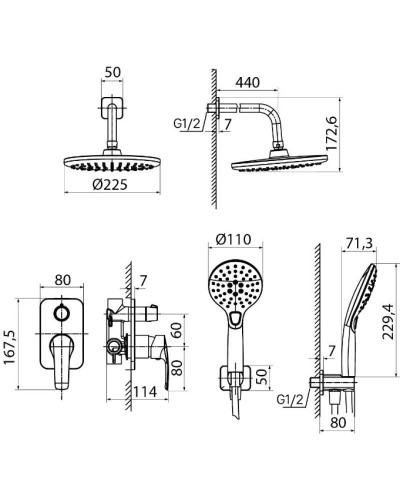 Душевой комплект 225 мм IDDIS Ray RAYBL02i67