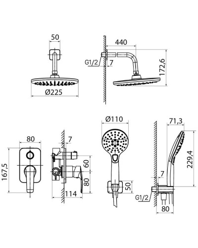 Душевой комплект 225 мм IDDIS Ray RAYSB02i67