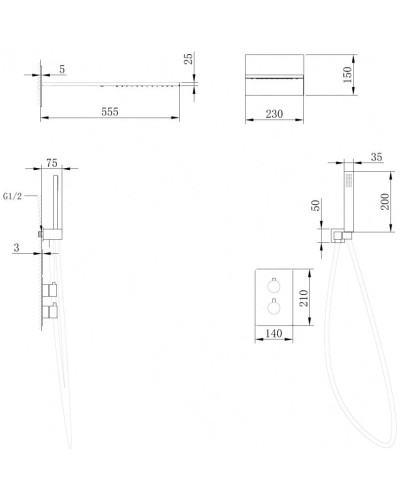Душевой комплект 555х230 мм Abber Weiss Insel AF8052