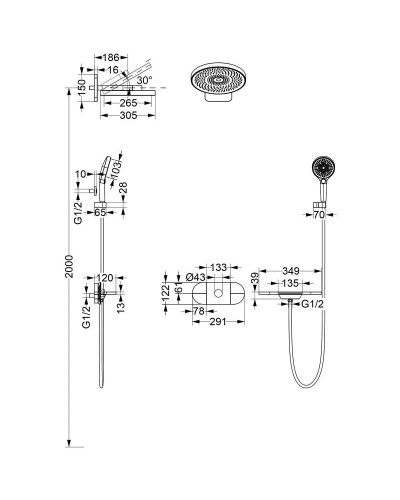 Душевой комплект 305 мм Vincea Futura VSFW-2F12TCH