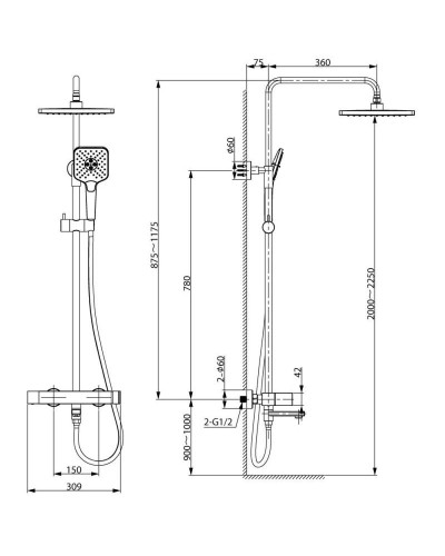 Душевая система 250 мм Vincea Cube VSFS-1C1BG