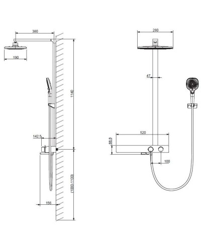 Душевая система 280х190 мм Vincea Inspire VSFS-3I13TMB