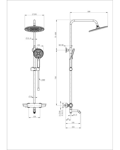 Душевая система с термостатом WONZON & WOGHAND, Хром (WW-B3031-A2-CR)