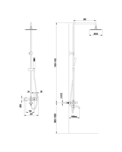 Душевая система с поворотным изливом, нержавеющая сталь Lemark Element LM5162S