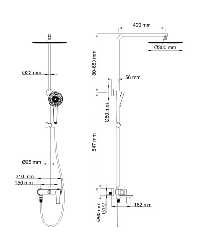 Душевая система Wonzon & Woghand, Брашированное золото (WW-88047079-BG)