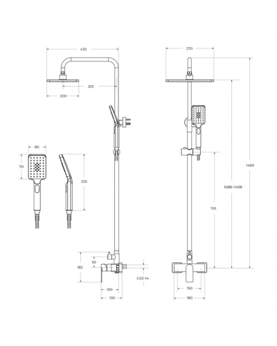 Душевая стойка со смесителем, верхним и ручным душем CEZARES SLIDER-CD-GM