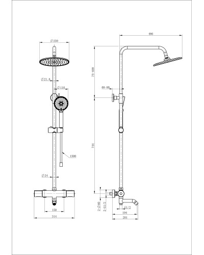 Душевая система с термостатом WONZON & WOGHAND, Темный графит (WW-A3006-T1-BGG)