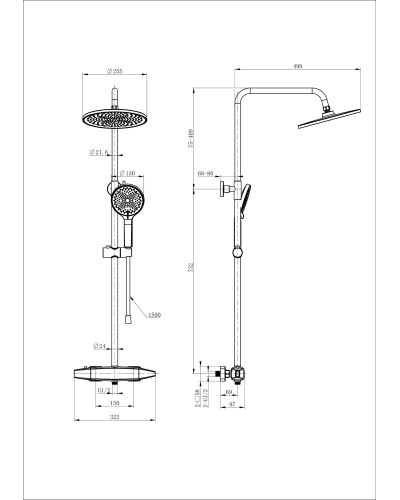 Душевая система с термостатом WONZON & WOGHAND, Темный графит (WW-B3035-A1-BGG)