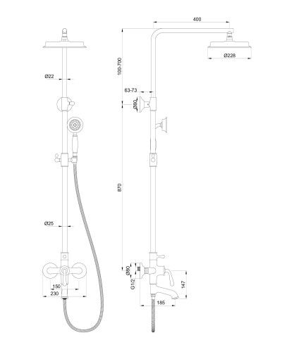 Душевая система WONZON & WOGHAND, Черный матовый (WW-88739008-MB)