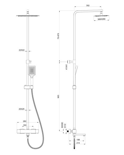 Душевая система с термостатом WONZON & WOGHAND, Черный матовый (WW-88739901-MB)