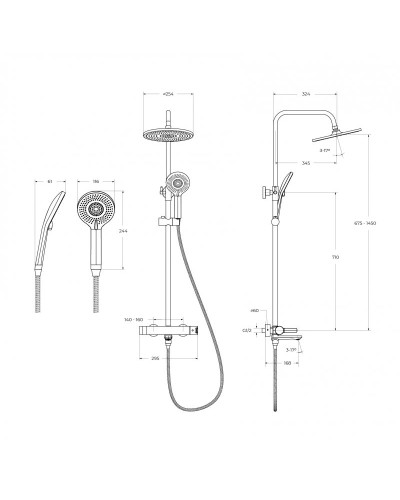 Душевая стойка со смесителем, изливом, верхним и ручным душем CEZARES LUX-CVD-01