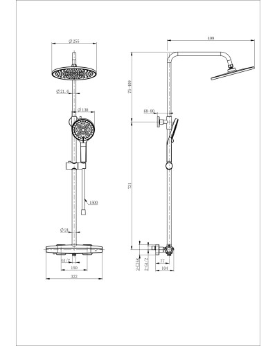 Душевая система с термостатом WONZON & WOGHAND, Брашированное золото (WW-B3045-A-BG)
