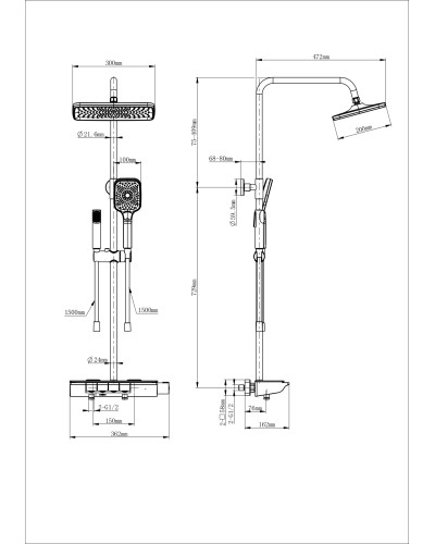 Душевая система с термостатом WONZON & WOGHAND, Темный графит (WW-B4174-BGG)