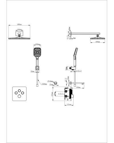 Душевая система с термостатом встраиваемая WONZON & WOGHAND, Черный матовый (WW-B4005-MB)