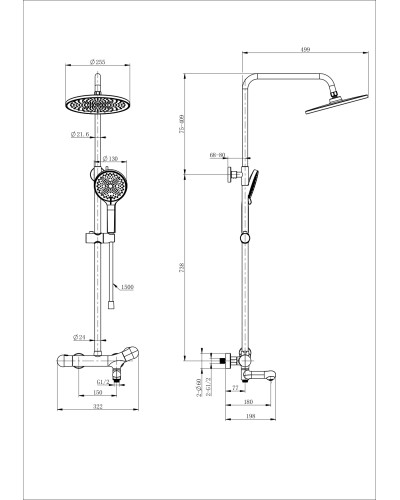Душевая система с термостатом WONZON & WOGHAND, Хром (WW-B3057-A-CR)