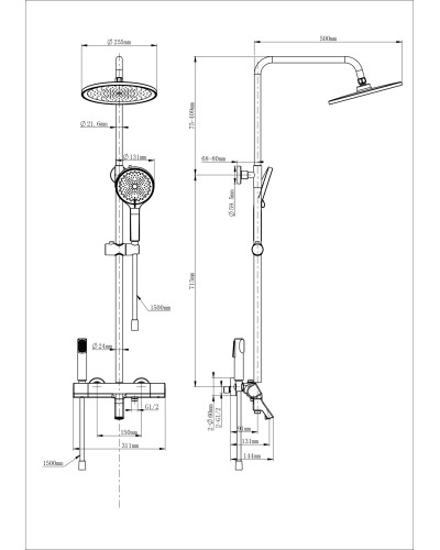 Душевая система с термостатом WONZON & WOGHAND, Темный графит (WW-B3094-BGG)