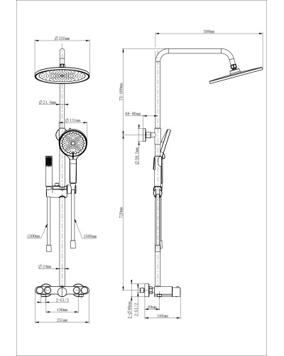 Душевая система с термостатом WONZON & WOGHAND, Темный графит (WW-B4113-BGG)