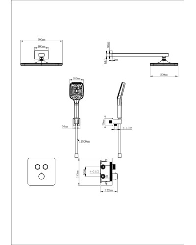 Душевая система с термостатом встраиваемая WONZON & WOGHAND, Темный графит (WW-B4003-BGG)