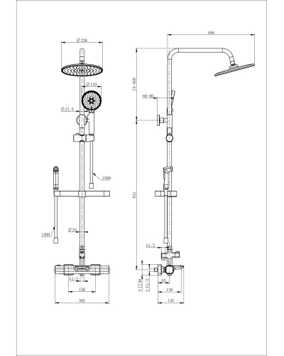 Душевая система с термостатом WONZON & WOGHAND, Черный матовый (WW-C3017-A1-MB)