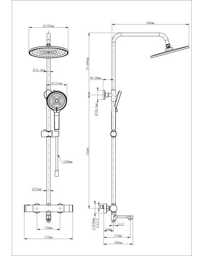 Душевая система с термостатом WONZON & WOGHAND, Хром (WW-B3069-CR)