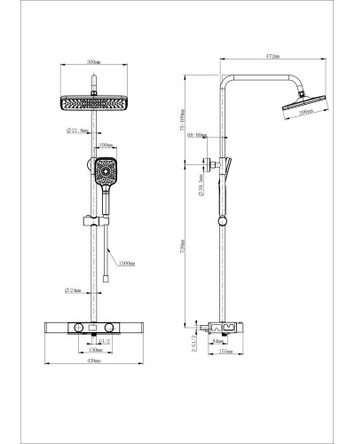Душевая система с термостатом WONZON & WOGHAND, Брашированное золото (WW-B3552-BG)