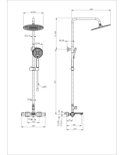 Душевая система с термостатом WONZON & WOGHAND, Темный графит (WW-C3011-A-BGG)