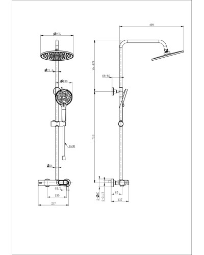 Душевая система с термостатом WONZON & WOGHAND, Брашированное золото (WW-B2091-A-BG)