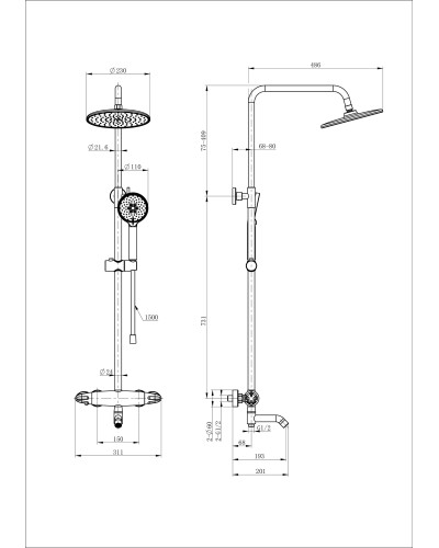 Душевая система с термостатом WONZON & WOGHAND, Хром (WW-B3031-A1-CR)