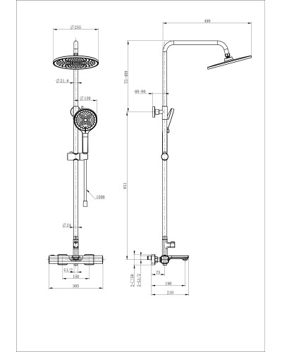 Душевая система с термостатом WONZON & WOGHAND, Хром (WW-C3011-A-CR)