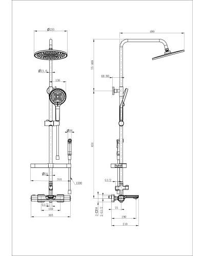 Душевая система с гигиеническим душем и термостатом WONZON & WOGHAND, Черный матовый (WW-C3011-A1-MB)