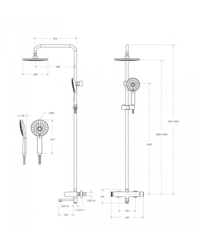Душевая стойка со смесителем, изливом, душевым шлангом, верхним, ручным душем CEZARES STYLUS-CVD-NOP