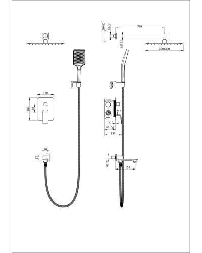 Душевая система встраиваемая WONZON & WOGHAND, Брашированное золото (WW-88939011-BG)