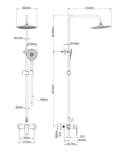 Душевая система WONZON & WOGHAND, Хром (WW-A30103-CR)