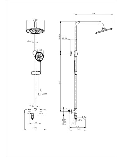 Душевая система с термостатом WONZON & WOGHAND, Хром (WW-B3047-A1-CR)