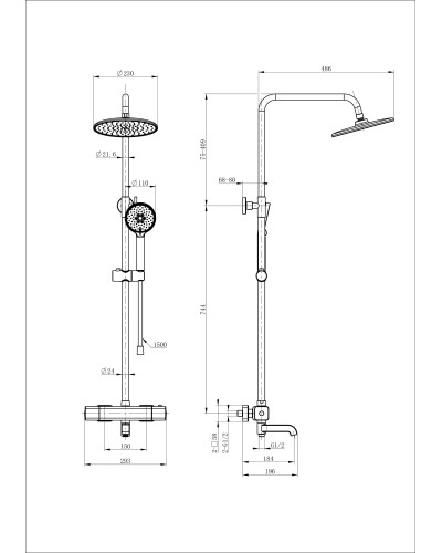 Душевая система с термостатом WONZON & WOGHAND, Брашированное золото (WW-A3007-T1-BG)