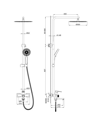Душевая система Wonzon & Woghand, Темный графит (WW-88739010-BGM)