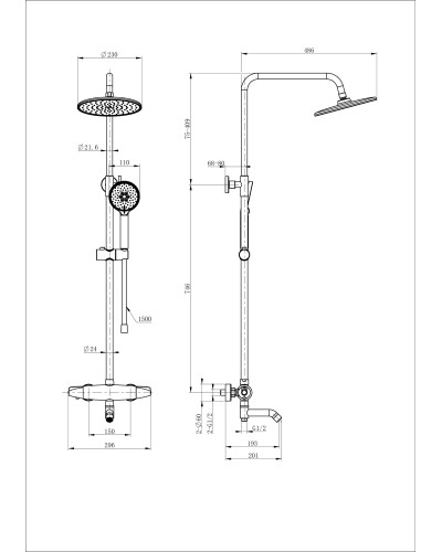 Душевая система с термостатом WONZON & WOGHAND, Черный матовый (WW-B3031-A3-MB)