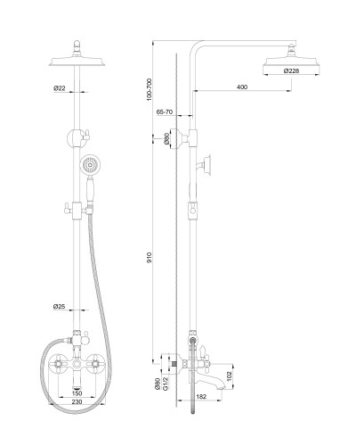 Душевая система WONZON & WOGHAND, Глянцевое золото (WW-88739020-PG)