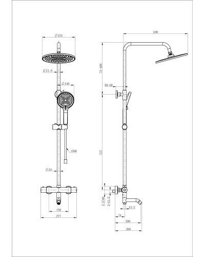 Душевая система с термостатом WONZON & WOGHAND, Брашированное золото (WW-B3065-T1-BG)