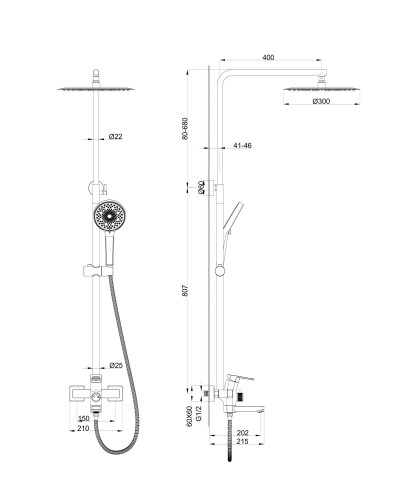 Душевая система WONZON & WOGHAND, Хром (WW-88739010-CR)