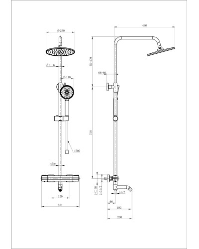 Душевая система с термостатом WONZON & WOGHAND, Хром (WW-B3051-A1-CR)