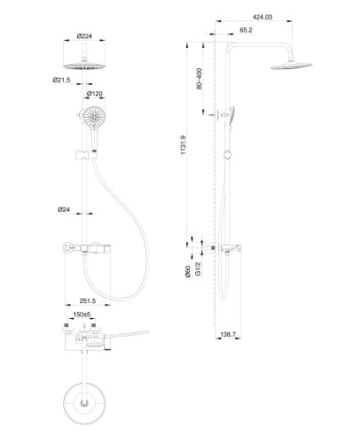 Душевая система WONZON & WOGHAND, Черный матовый (WW-AE33110-MB)
