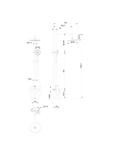 Душевая система WONZON & WOGHAND, Черный матовый (WW-AE3354-BGG)