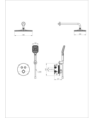 Душевая система с термостатом встраиваемая WONZON & WOGHAND, Черный матовый (WW-D2017-A-MB)